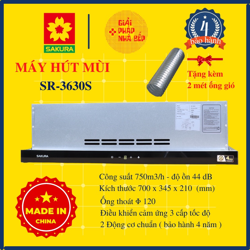 Máy hút mùi âm tủ Sakura SR-3630S, máy hút mùi cảm ứng, 2 động cơ hút khỏe và êm phù hợp căn bếp chung cư
