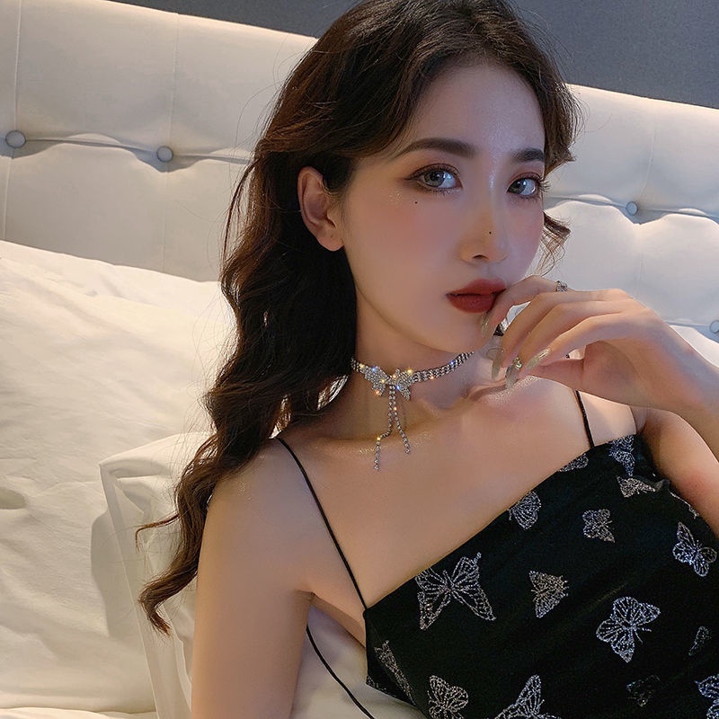 Vòng Cổ choker Đính Đá Kim Cương Nhân Tạo Hình Bướm Lớn Thời Trang Dành Cho Nữ