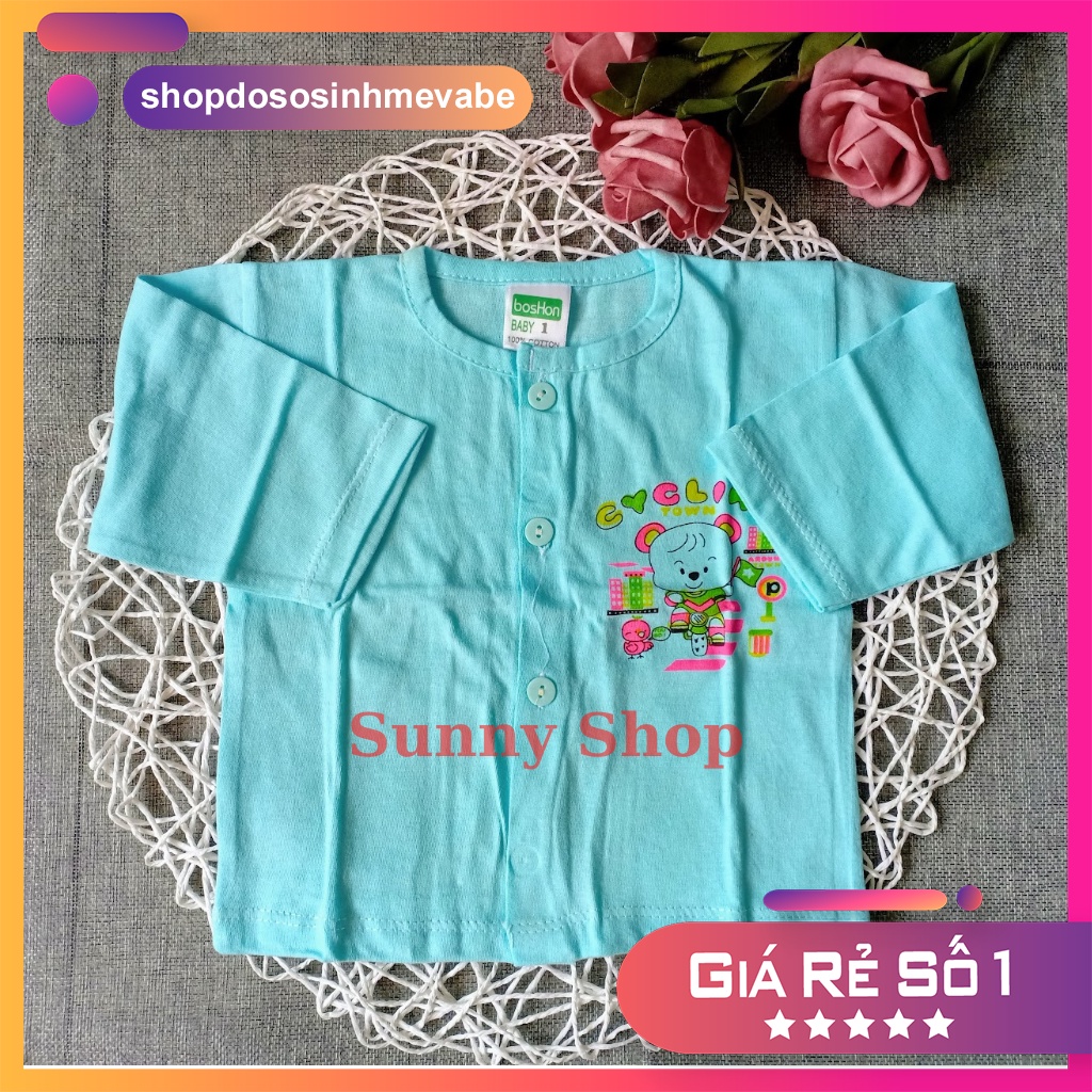 Áo em bé MÀU Cúc giữa TAY DÀI BOSHON cho bé sơ sinh đến 9kg