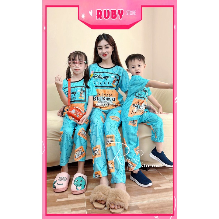 ĐỒ BỘ CON MÈO Đồ bộ quần dài bé trai bé gái size đến 70kg chất thun mềm mát in hoạt hình dễ thương DBRBQDTN FULL SIZE