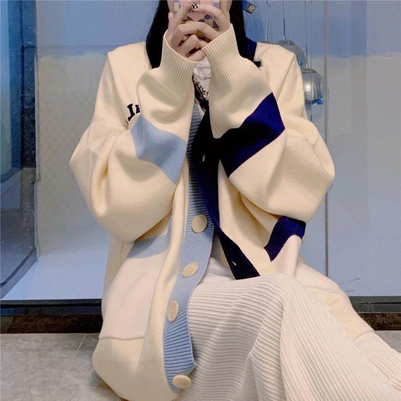 Áo Khoác Cardigan Thêu Chữ Phối 2 Màu Áo Cadigan Len Nữ dày dặn CHERISH-CD08