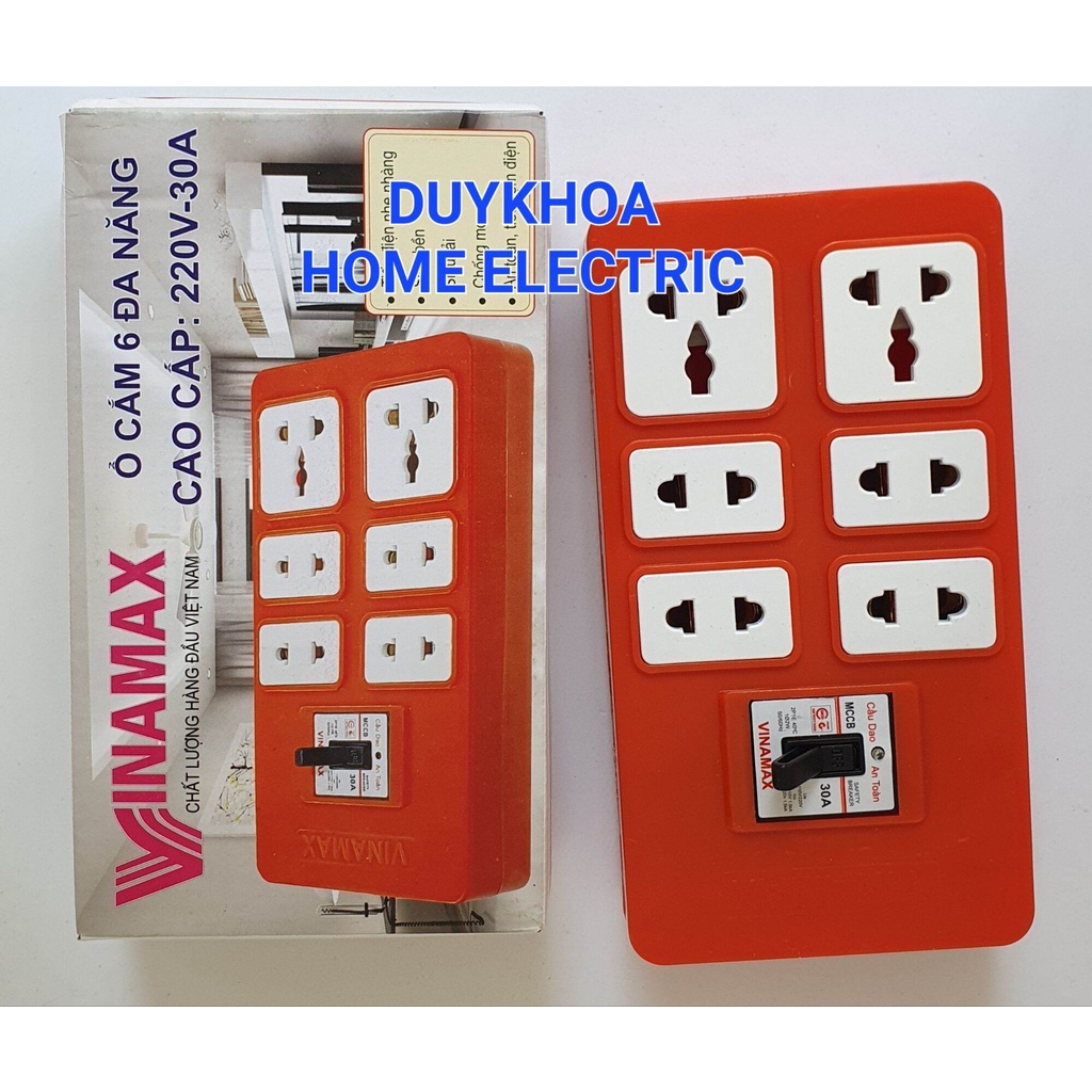 Ổ CẮM ĐIỆN CHỊU TẢI 6 CỬA LÕI SỨ KÈM CB 30A VINAMAX ® - Hàng Việt Nam chất lượng cao