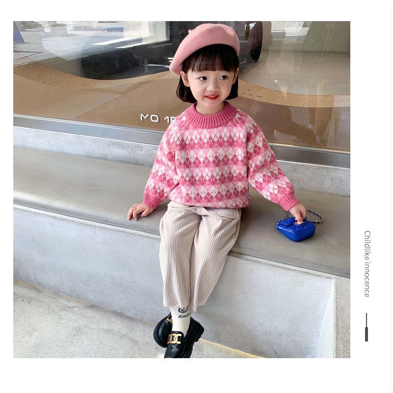 Áo sweater IQ ANGEL dệt kim phối nhung dày chui đầu kiểu Đức dễ thương cho bé gái