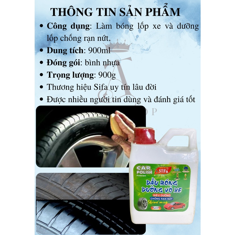 DUNG DỊCH DƯỠNG BÓNG LỐP XE CHỐNG RẠN NỨT SIFA 1L, dung dịch chăm sóc vỏ xe hơi xe máy ô tô, dầu đánh bóng lốp