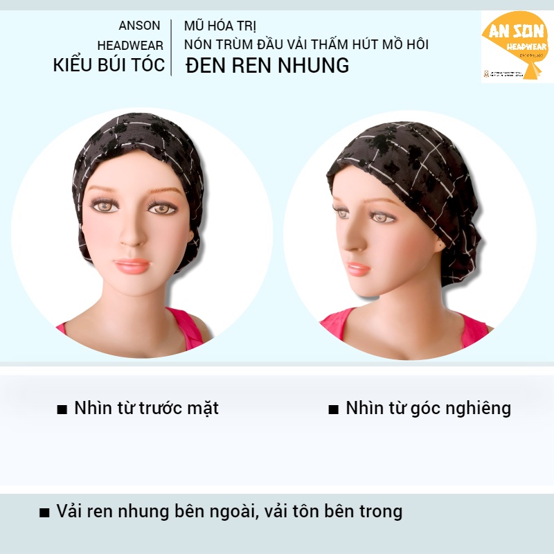 MŨ HÓA TRỊ, NÓN VẢI TRÙM ĐẦU KIỂU BÚI TÓC CHO BỆNH NHÂN UNG THƯ, HÓA TRỊ, XẠ TRỊ #nonanson