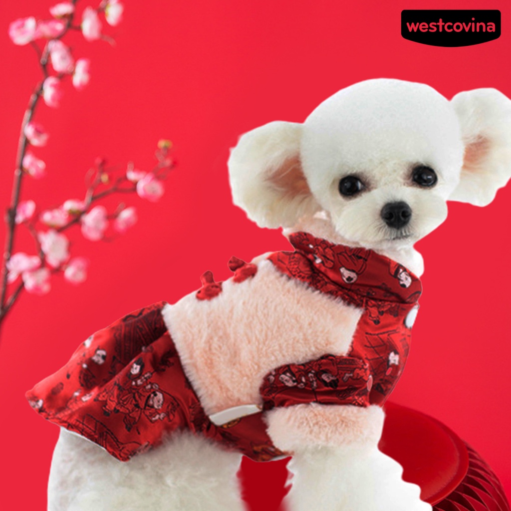 [COD]♘Mandarin Đầm Lót Bông Có Khóa Đĩa Cổ Điển Mừng Năm Mới Phong Cách Trung Hoa Cho Thú Cưng