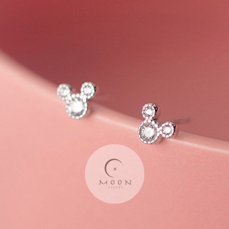 Khuyên tai bạc nữ. Bông tai bạc nữ 925 chuột Mickey đính đá