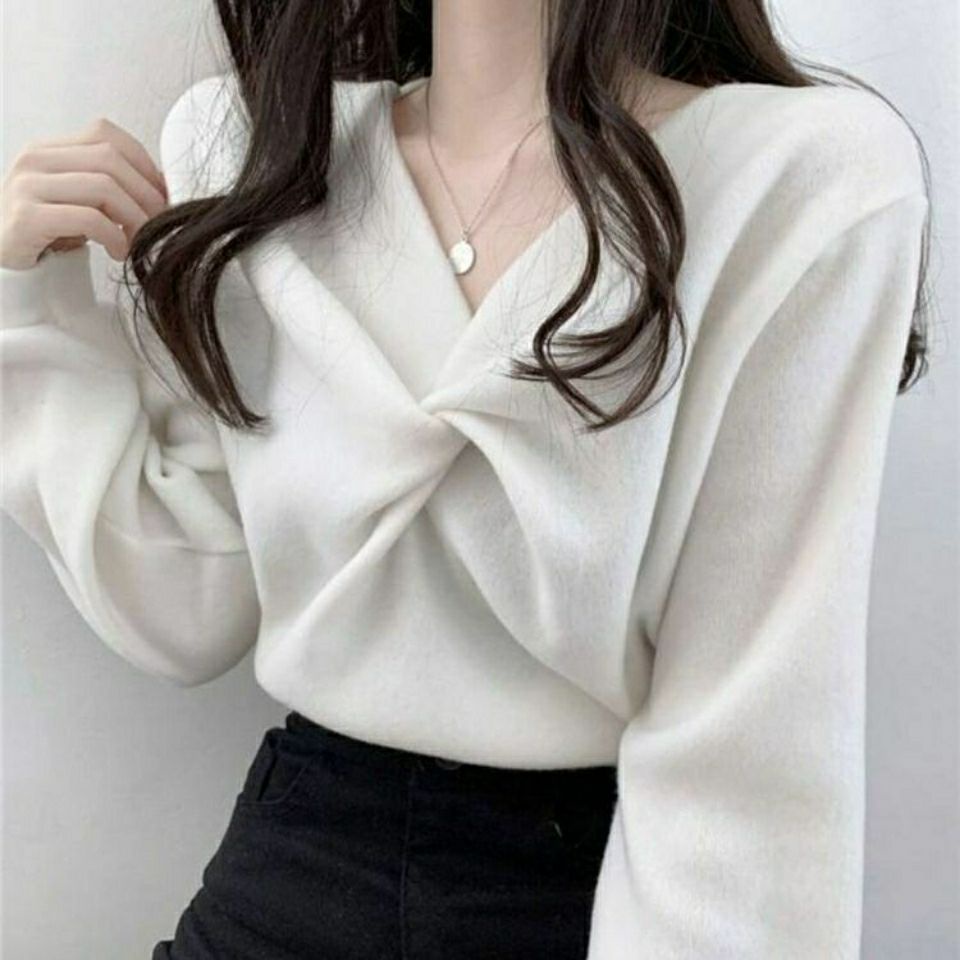 Bán Chạy#Áo Len Lông Cừu Cổ Chữ v Thời Trang Năm Mới Phong Cách Hàn Quốc Cho Nữ