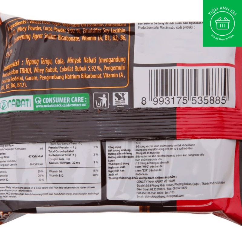 Bánh xốp Richoco Nabati Chocolate Cream Wafer gói 50g - Các Vị