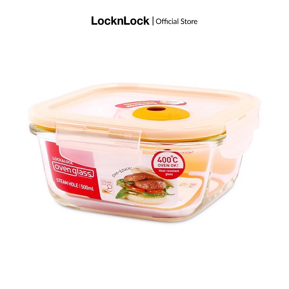 Hộp thủy tinh Lock&Lock hình vuông Euro Steam hole 500ml màu vàng LLG214T