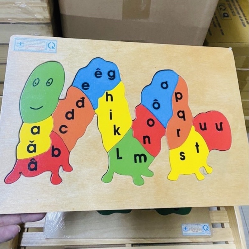 Đồ chơi tranh ghép hình con sâu học chữ gỗ lắp ghép, đồ chơi xếp hình lắp ghép chơi thông minh giáo dục cho Bé