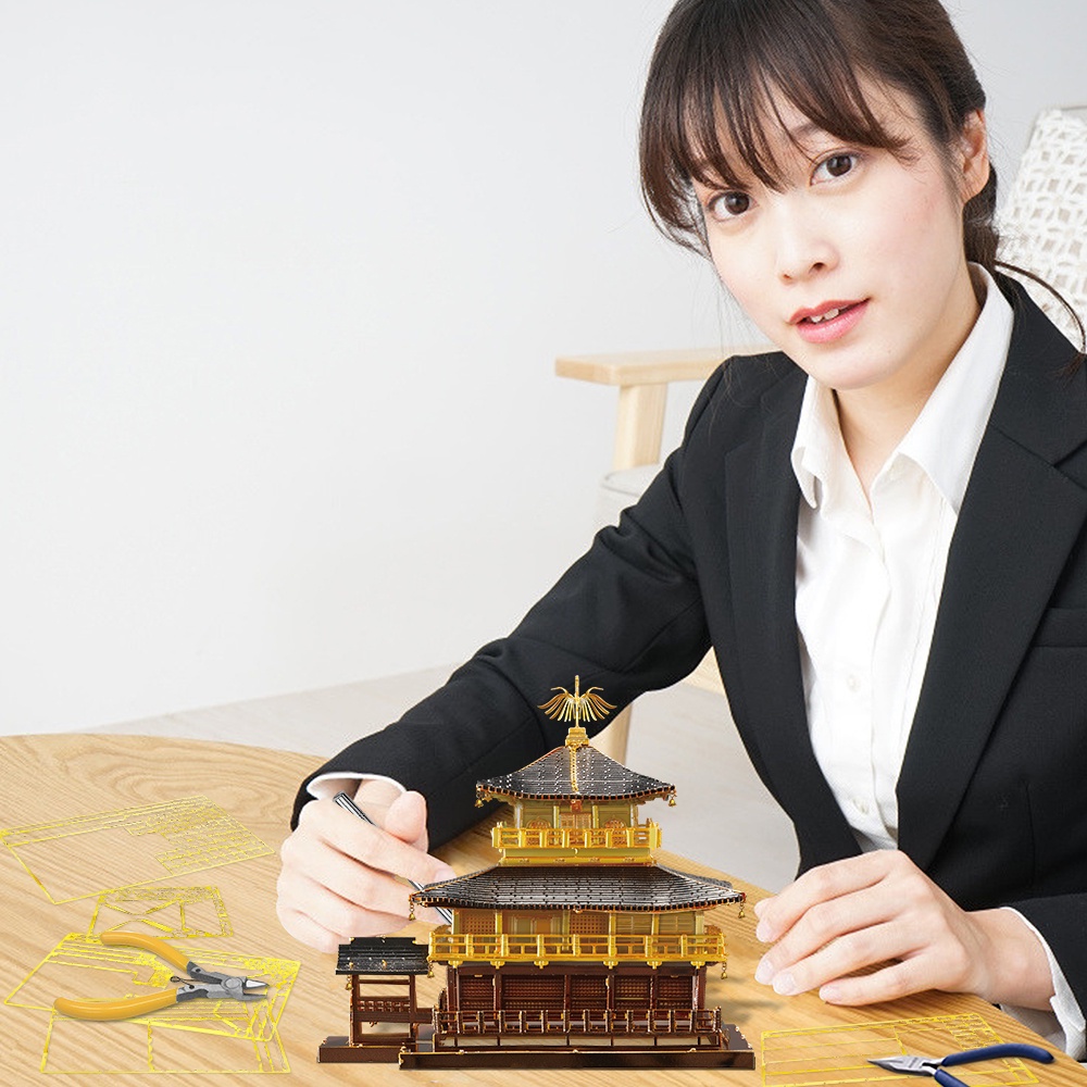 Bộ Đồ Chơi Lắp Ráp Mô Hình 3D Bằng Kim Loại Màu Vàng Kim Dùng Làm Quà Tặng Giáng Sinh DIY