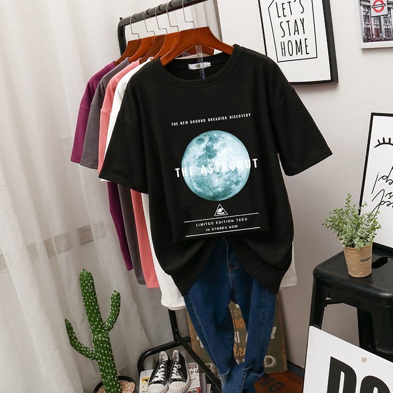 Áo thun SUXI tay ngắn dáng rộng in họa tiết thời trang cho nữ