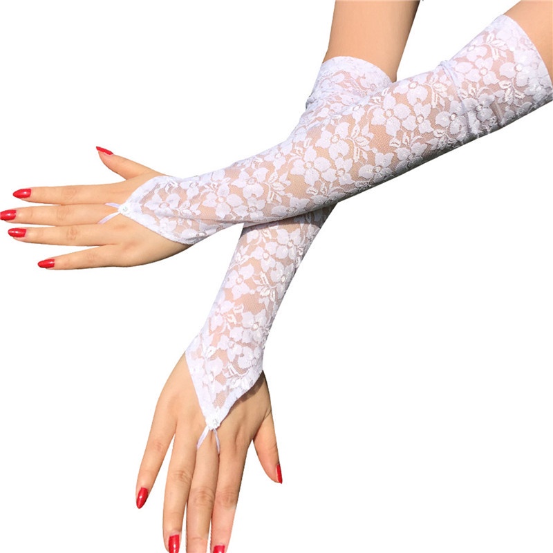 Găng Tay Cô Dâu Vải Ren Đính Đá Sang Trọng