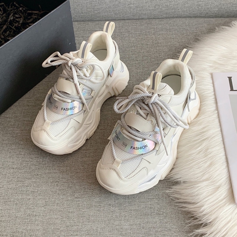 Giày thể thao nữ tăng chiều cao Ming phản quang phong cách Hàn Quốc, Sneaker nữ đế răng cưa siêu nhẹ cao 5cm mã 667