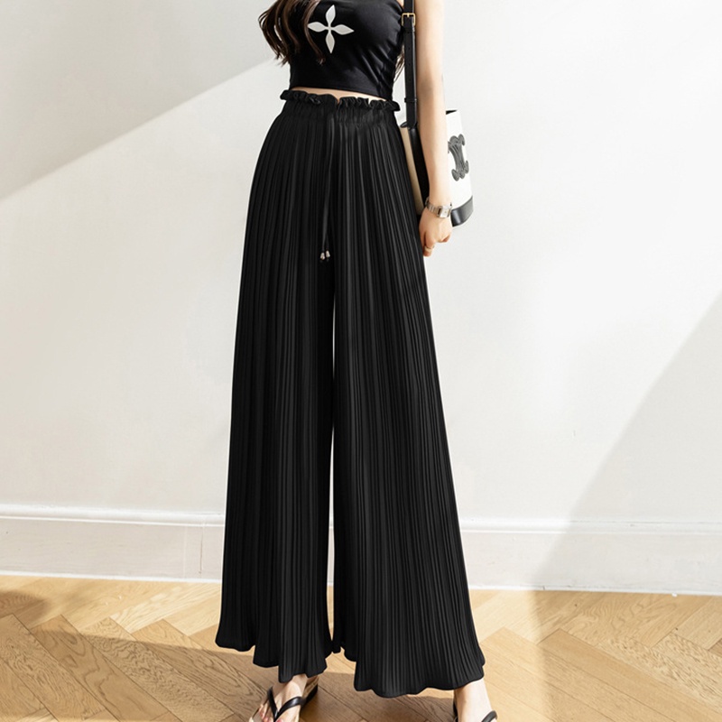 IELGYQuần chiffon Ống Rộng Lưng Cao Xếp Ly Thời Trang Cho Nữ