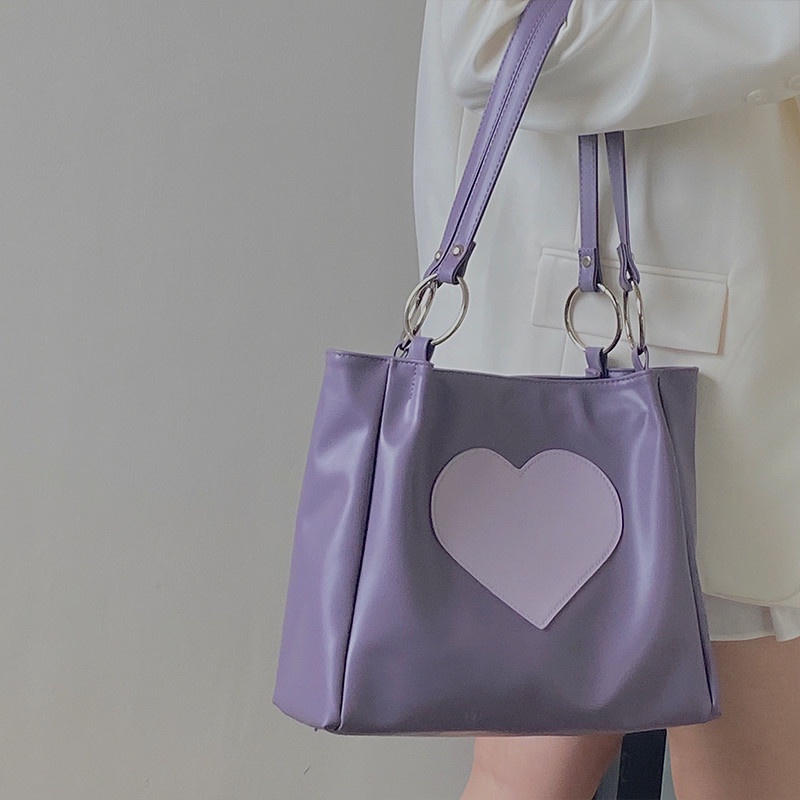 Túi tote Da PU Sức Chứa Lớn Họa Tiết Trái Tim Dễ Thương Thời Trang Cho Nữ