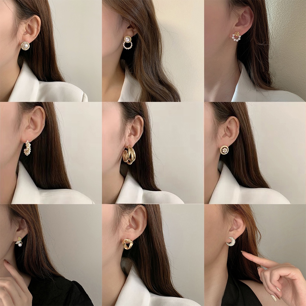 Bông Tai Hình Bướm / Trái Tim Đính Ngọc Trai Lấp Lánh Màu Vàng / Bạc Thời Trang Cho Nữ