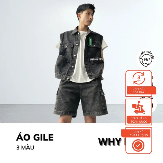 Áo Gile 3 Màu Xanh, Xám, Đen - Chất Liệu Vải Da Bò Cao Cấp