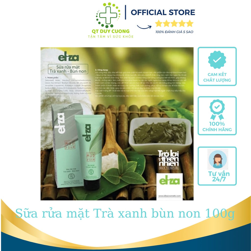Sữa rửa mặt trà xanh bùn non sạch da, mờ nám, se khít lỗ chân lông, giúp da săn chắc trắng sáng mịn màng 100G