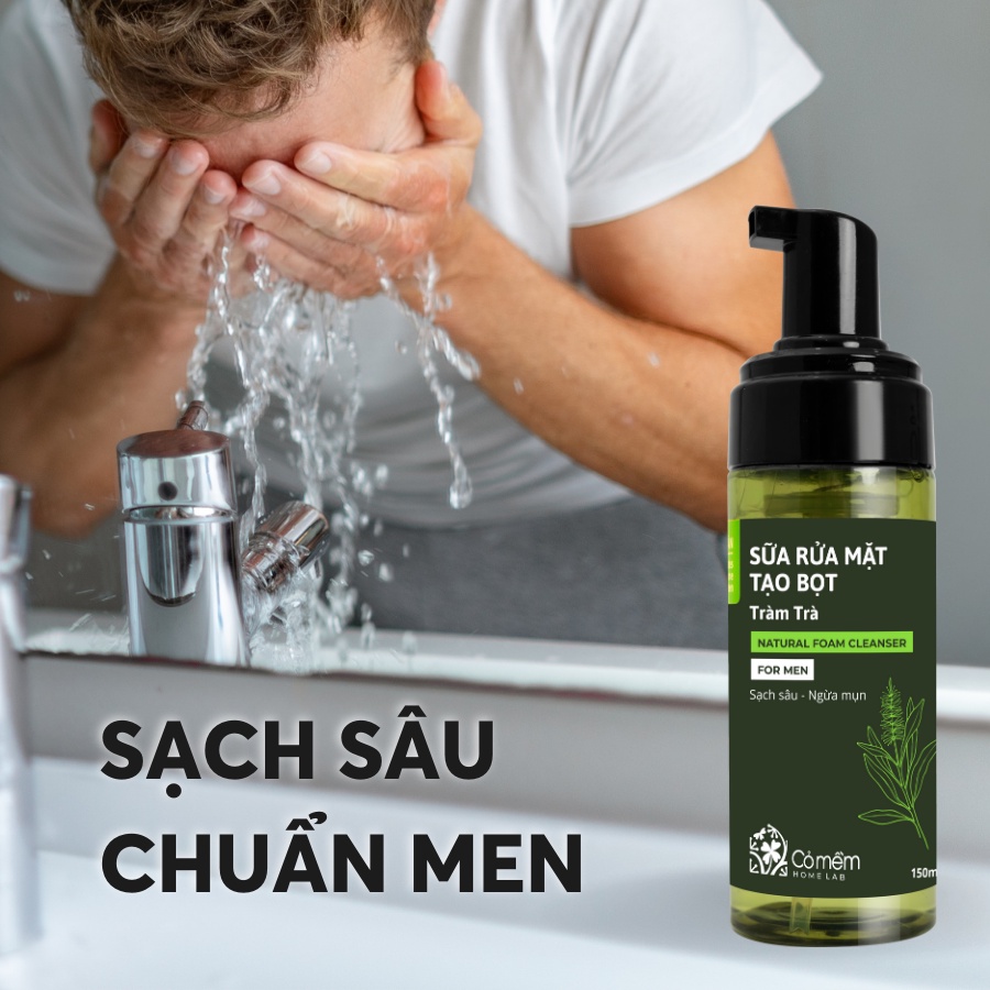 Sữa Rửa Mặt Tạo Bọt Tràm Trà Cho Nam Sạch Sâu Chuẩn Men Kiềm Dầu Giảm Mụn Cỏ Mềm 150ml