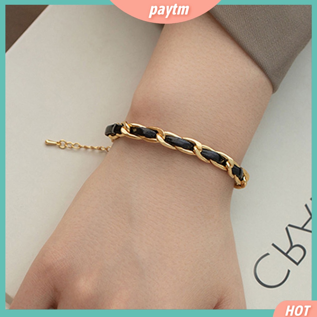 (PTM) Vòng Tay Bện Dây Giả Da Phong Cách Retro Thời Trang