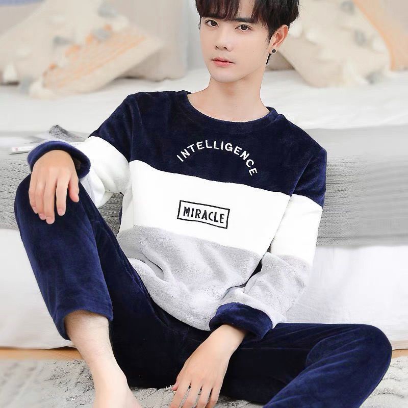 Bộ Đồ Ngủ Flannel Dày Dặn Ấm Áp Theo Phong Cách Thu Đông Dành Cho Nam