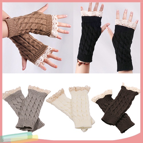 Đôi găng tay len hở ngón phối ren độc đáo trẻ trung cho nữ