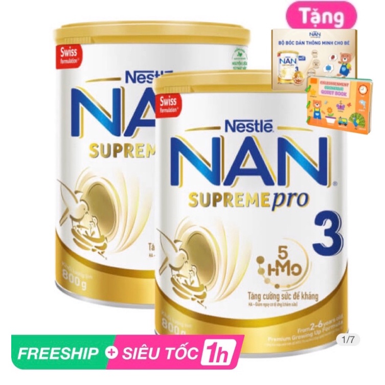 Combo 2 Sữa NAN SUPREME PRO số 3 800g (2-6 tuổi) TẶNG Bộ bóc dán thông minh cho bé