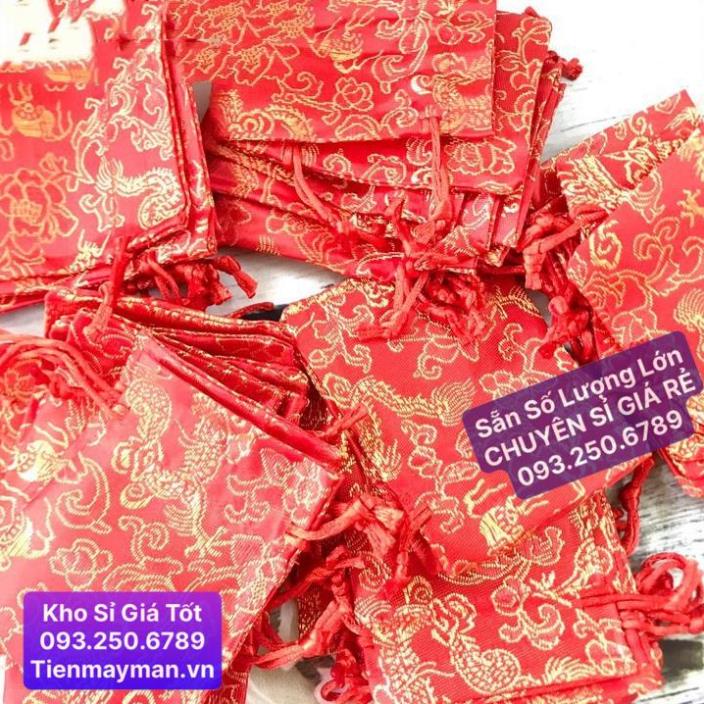 [VIP] Combo 100 Túi Gấm Long Phụng Đỏ Vàng Siêu Kute rút dây 7 x 9 cm đựng trang sức, đồ phong thủy , Siêu Rẻ