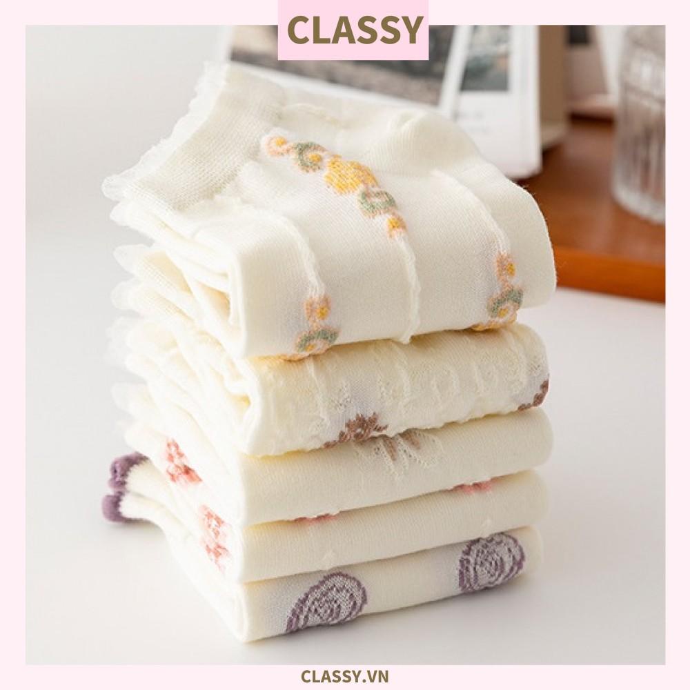Classy Tất cổ thấp, vớ cổ thấp màu kem họa tiết hoa ngẫu nhiên G1362