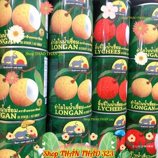 Date 2025- Trái Vải Lon / Trái Nhãn Lon / Trái Đào Lon Thái Lan Elephant and sun LONGAN