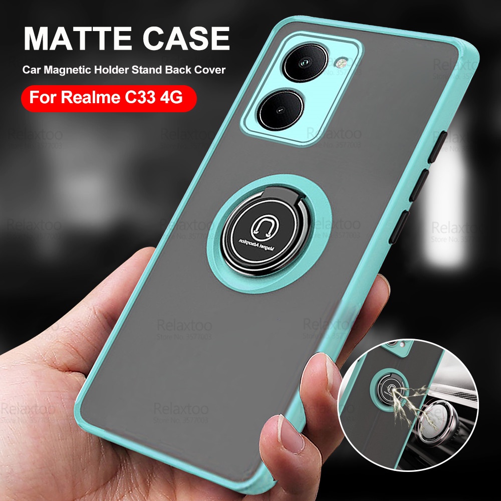 Ốp Điện Thoại Dạng Giáp Nhám Có Vòng Đỡ Nam Châm Cho Realme C33 C 33 33C 2022 RMX3624 RealmeC33 Realmy C33