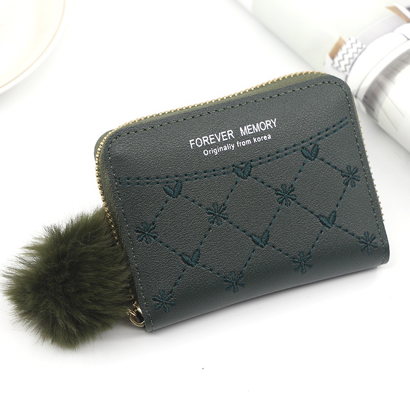 Ielgy Ví Nữ Màu Trơn Có Khóa Kéo Với Bóng Lông