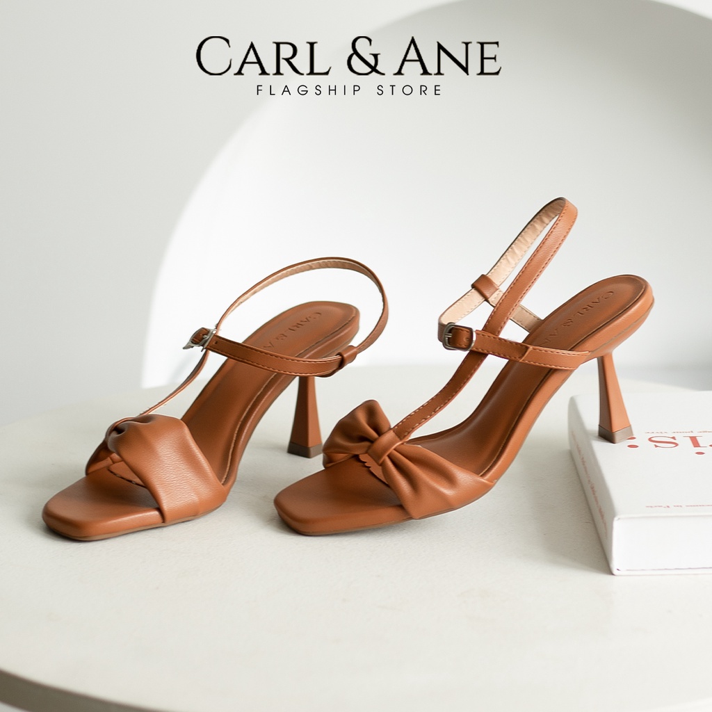 Carl & Ane - Giày cao gót nhọn hỡ mũi quai nơ phối dây cao 7cm màu trắng - CS017