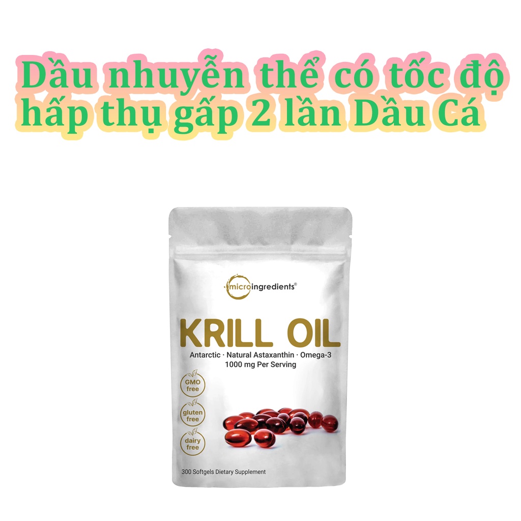 [Date 12/2023] Viên Dầu Nhuyễn Thể Krill Oil Hỗ Trợ Tăng Trí Nhớ, Sáng Mắt, Bổ Não MICRO INGREDIENTS KRILL OIL 300 VIÊN