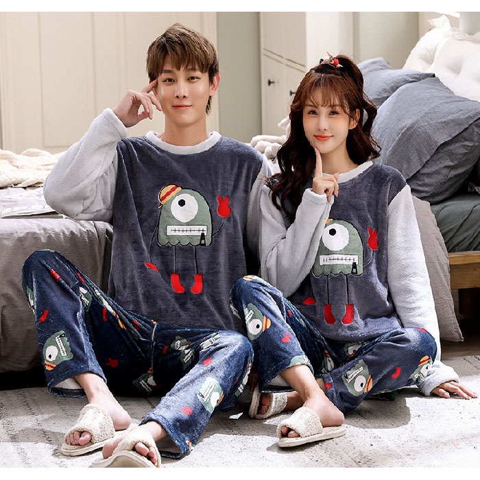 Bộ đồ ngủ nam quần áo ngủ mặc ở nhà dài tay vải nhung bông lông cừu mùa đông xuân thu đi chơi ra ngoài kiểu hot BĐNN20