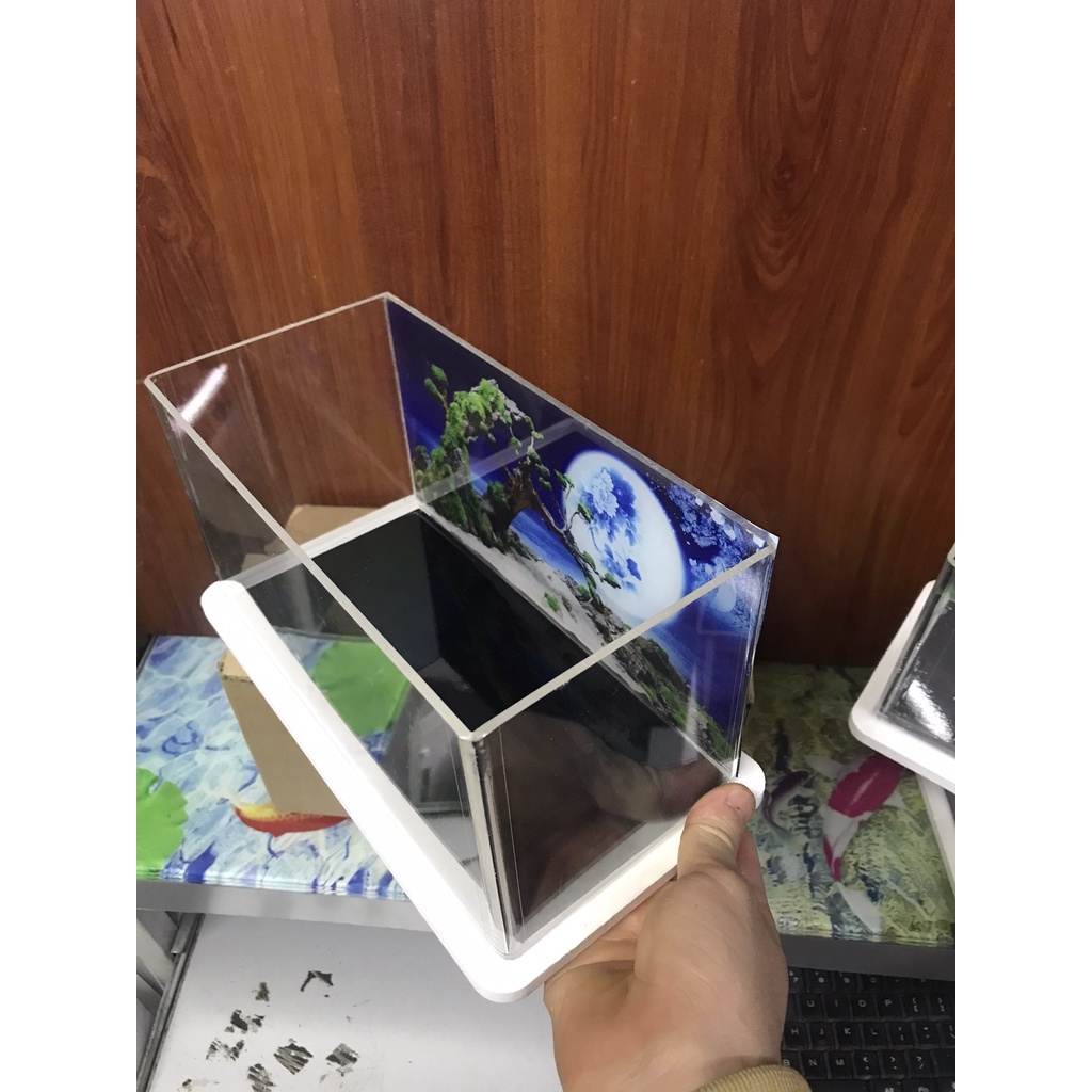 Bể cá mini để bàn thủy sinh giá rẻ chất liệu mica in hình mẫu trăng 1