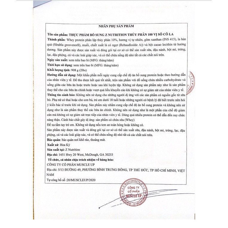 ZPROTEIN HYDROLYED ZNUTRITION - SỮA TĂNG CƠ - WSPT