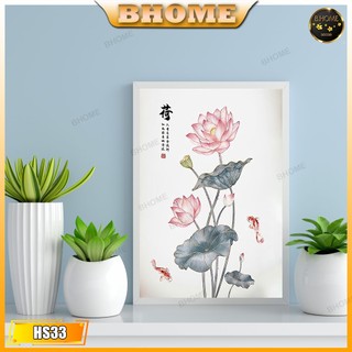 Tranh Hoa Sen - Hoa Sen Cổ Trang  - (Đã Có Khung)