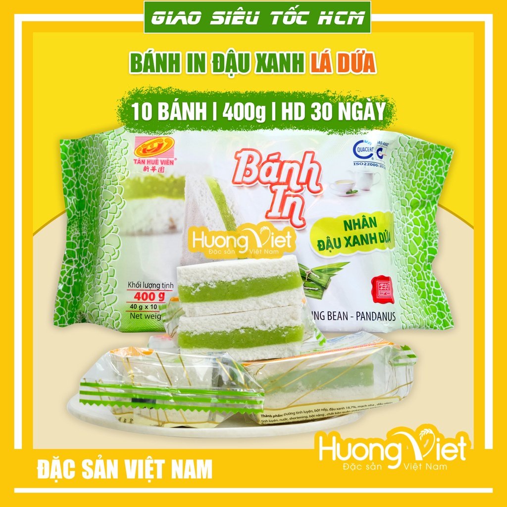 Combo 2 gói bánh in Tân Huê Viên đậu xanh lá dứa 400gr 10 cái, bánh in Sóc Trăng, đặc sản miền Tây, bánh kẹo tết