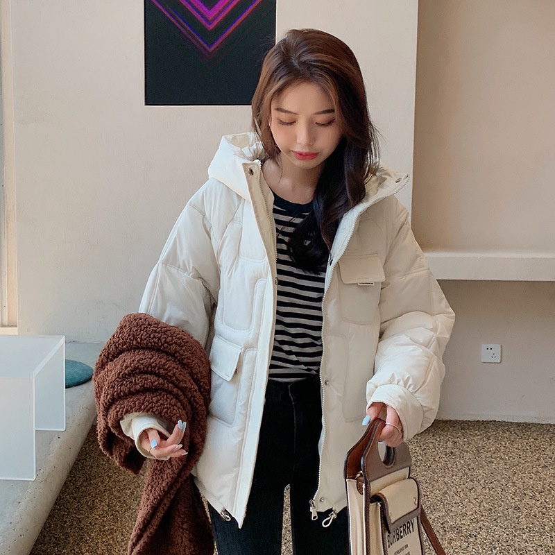 IELGY IELGY Áo Khoác Đệm cotton Có Nón Ấm Áp Thời Trang Hàn Quốc Cho Nữ