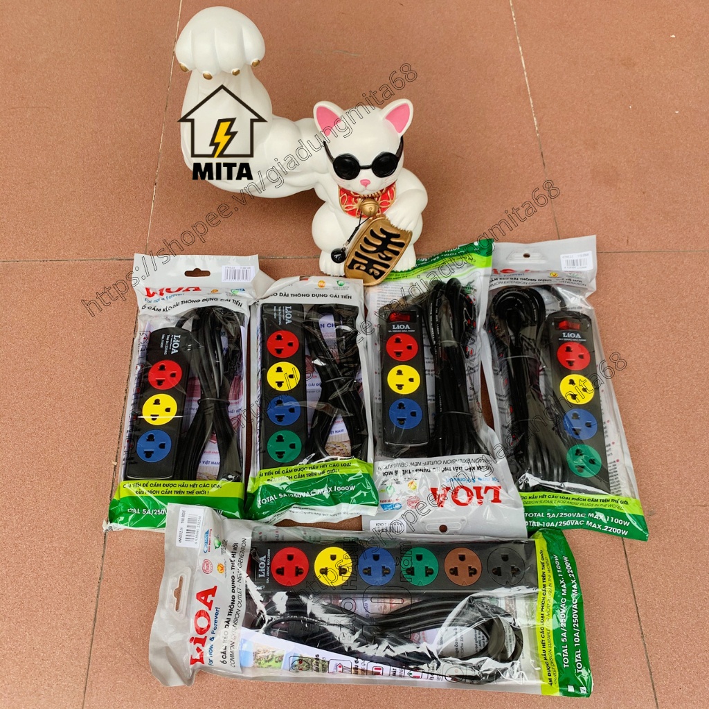 Ổ cắm điện LiOA, ổ điện phổ thông 3 lỗ, 4 lỗ, 5 lỗ, 6 lỗ dây dài 3m/5m - MITA