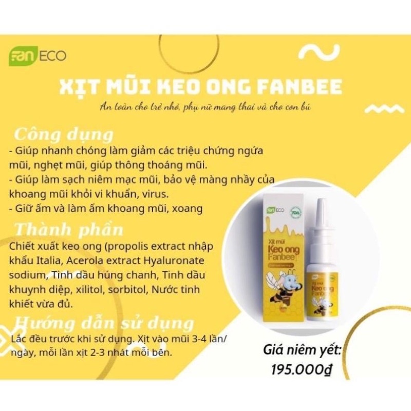 Xịt Mũi Keo Ong Fanbee 20ml - giảm sổ mũi, ngạt mũi