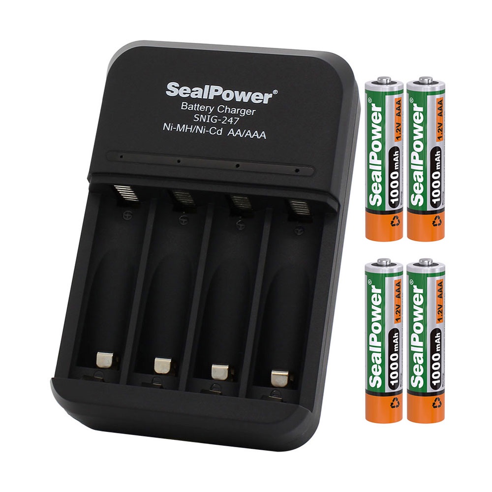 Máy sạc SealPower SNIG-247 kèm pin sạc AA 3000mAh / AAA1000mAh, 2A/3A  sạc 4 kênh độc lập đa năng.