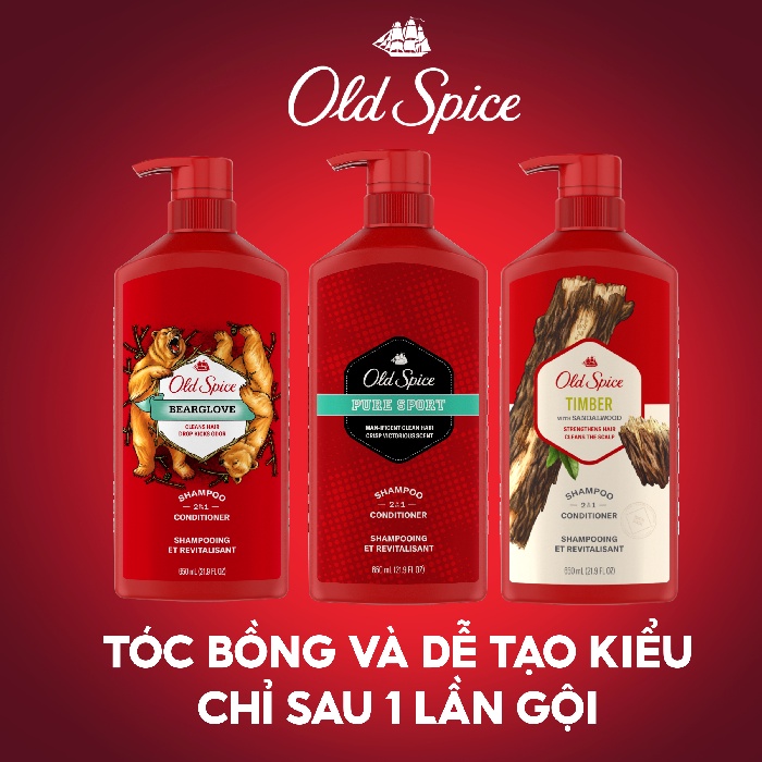 Combo Dầu Gội 650ML Gỗ Đàn Hương &amp; Sáp Khử Mùi 85g OLD SPICE Hương Nước Hoa Cho Nam