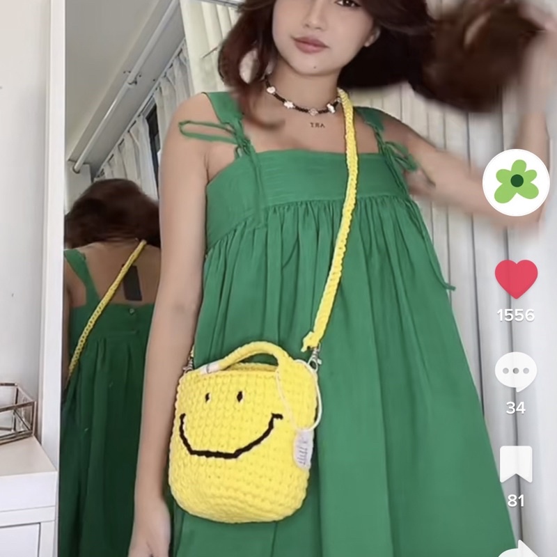 TÚI LEN HANDMADE MĂT CƯỜI . KÈM DÂY ĐEO CHÉO