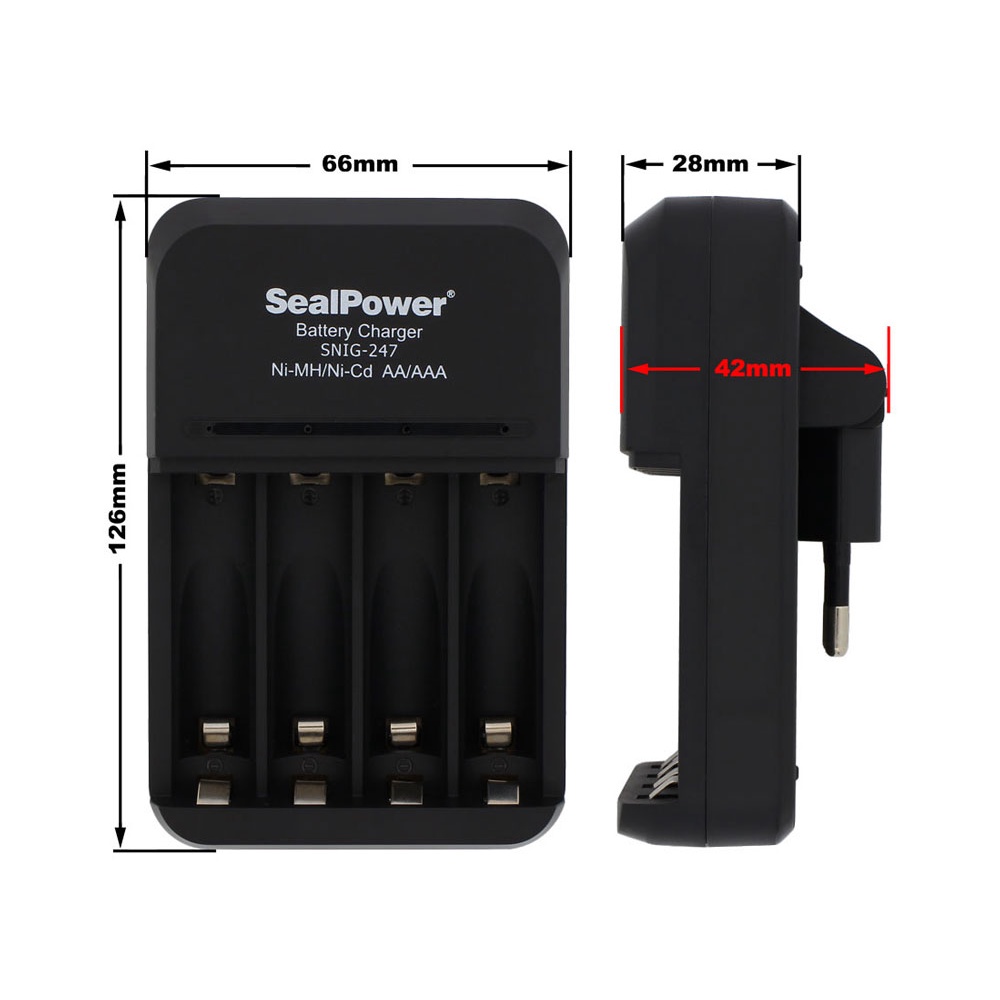 Máy sạc SealPower SNIG-247 kèm pin sạc AA 3000mAh / AAA1000mAh, 2A/3A  sạc 4 kênh độc lập đa năng.