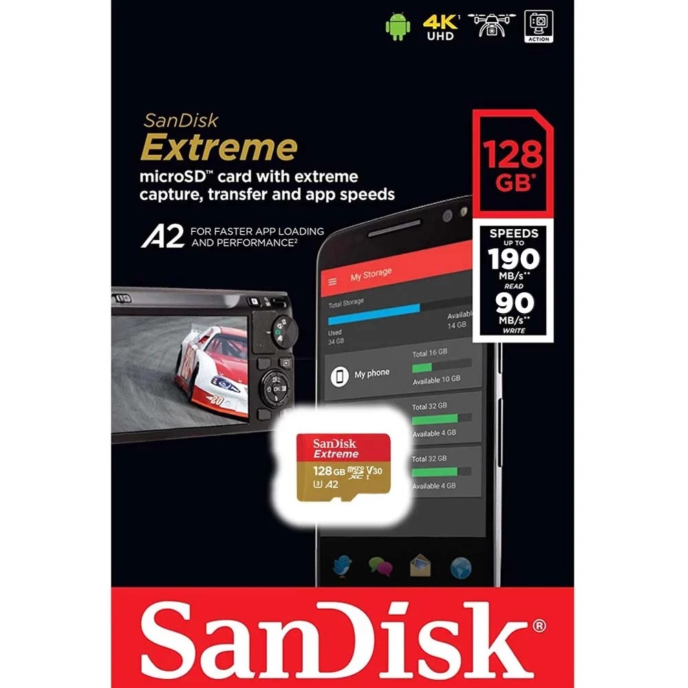 Thẻ Nhớ MicroSDXC SanDisk Extreme 128GB V30 U3 4K A2 R190MB/s W90MB/s - No Adapter (Vàng)