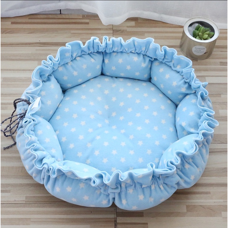 Đệm cho chó mèo, ổ nằm chó mèo mùa đông, hình tròn có dây rút